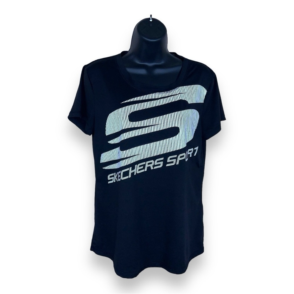 MEDIUM SKECHERS BLACK WHITE LOGO TEE SHORT SLEEVE STRETCH CASUAL